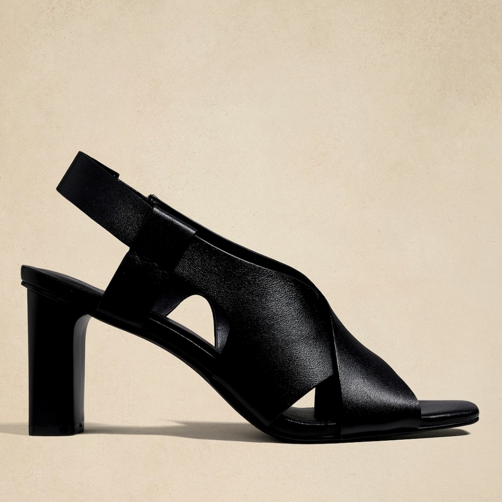 NWT Leather Crossover Heeled Sandal in Black Size 6 by Banana Republic Factory